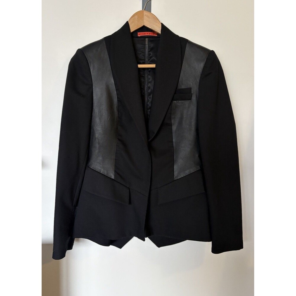 Alice + Olivia Black Leather Combo Zipper Back Blazer Jacket Size *XS/S